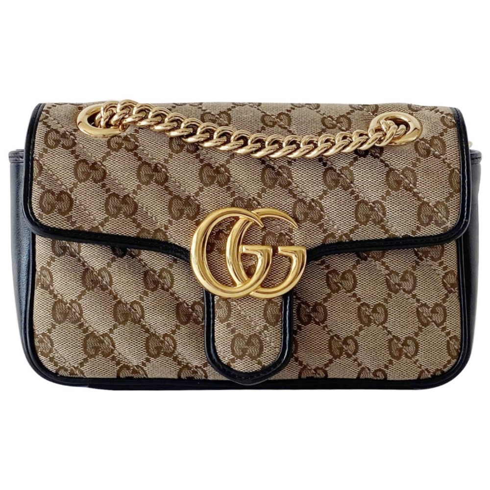 Gucci Beige/Black GG Quilted Canvas Marmont Small Shoulder Bag
